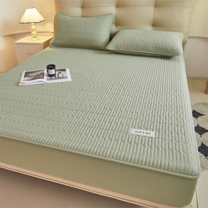 91家纺网 家纺一手货源 找家纺 3C 2024新款A类全棉水洗棉大豆夹棉床笠-初忆 初忆-抹茶绿