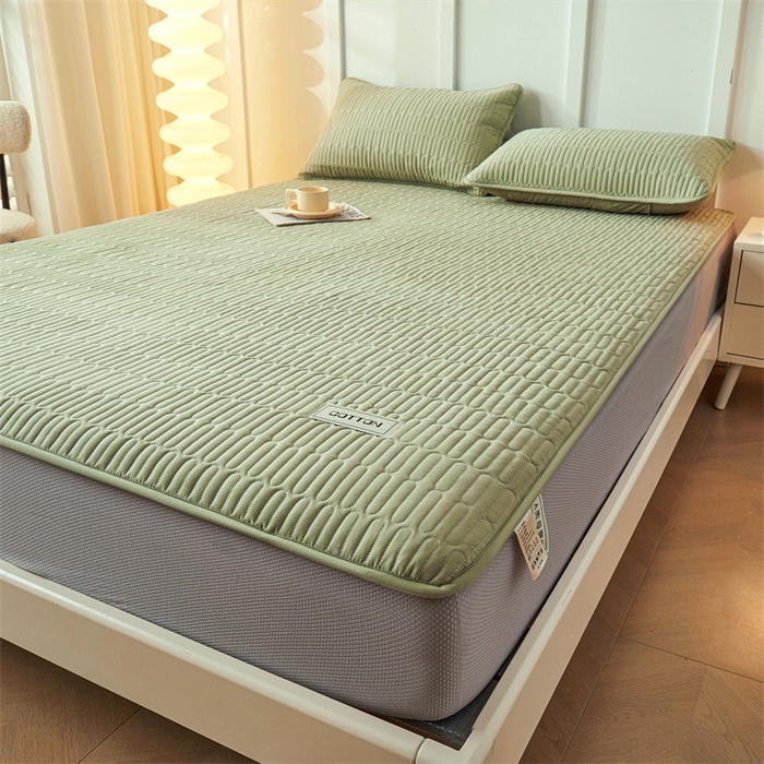 91家纺网 家纺一手货源 找家纺 3C 2024新款A类全棉水洗棉大豆夹棉床笠-网忆 网忆-抹茶绿