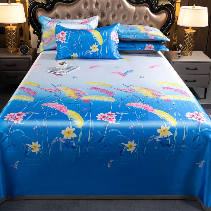 91家纺网 家纺一手货源 找家纺 梵克保罗 2024新款印花冰丝凉席套件-系列一 花间细语