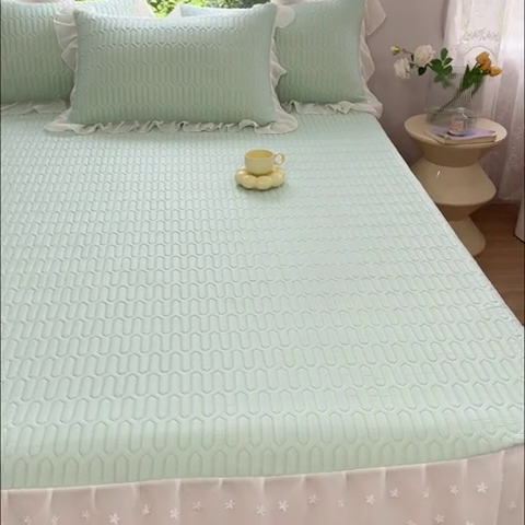 91家纺网 家纺一手货源 找家纺 花香四季家纺 2024新款新款0.5厚胶质凉席三件套-莫兰迪系列 莫兰迪-绿色