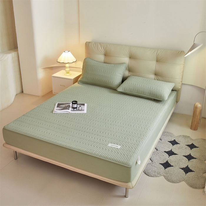 91家纺网 家纺一手货源 找家纺 3C 2024新款A类全棉水洗棉大豆夹棉床笠-初忆 初忆-抹茶绿