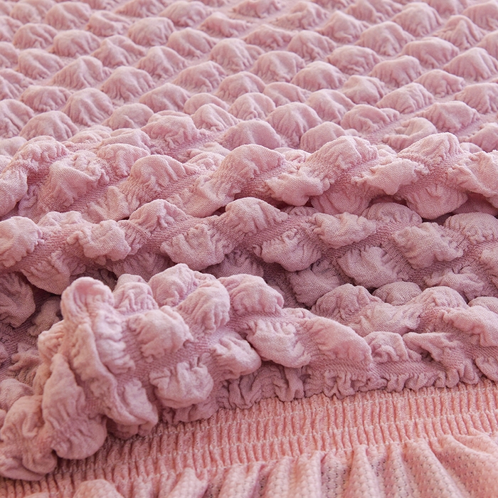 91家纺网 家纺一手货源 找家纺 启博家纺 2024新款简约舒适泡泡纱系列-裙边换鞋凳套（脚踏套沙发凳套） 桃粉