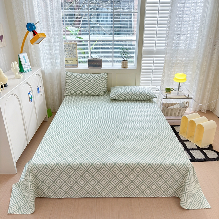 91家纺网 家纺一手货源 找家纺 吉象家纺 2024新款老粗布三件套-床单款 品格绿