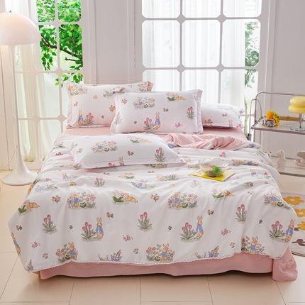 91家纺网 家纺一手货源 找家纺 帕芬鸟家纺 2025新款有氧泡泡棉夏被四件套 森林兔