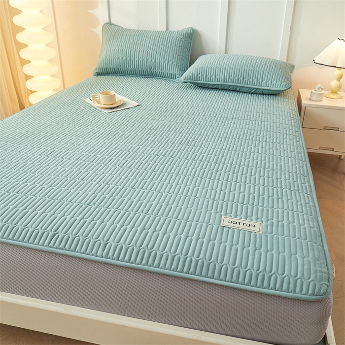 91家纺网 家纺一手货源 找家纺 3C 2024新款A类全棉水洗棉大豆夹棉床笠-网忆 网忆-湖水绿