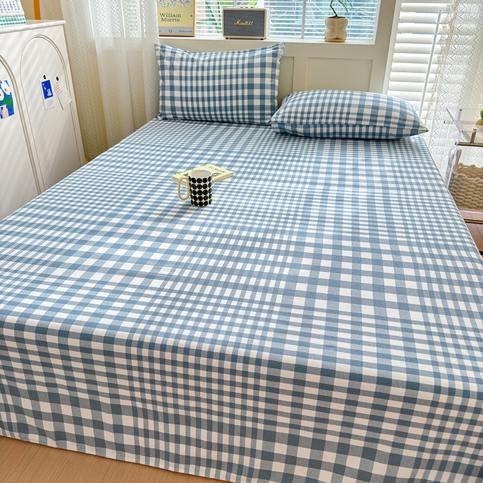 91家纺网 家纺一手货源 找家纺 吉象家纺 2024新款老粗布三件套-床单款 蓝格