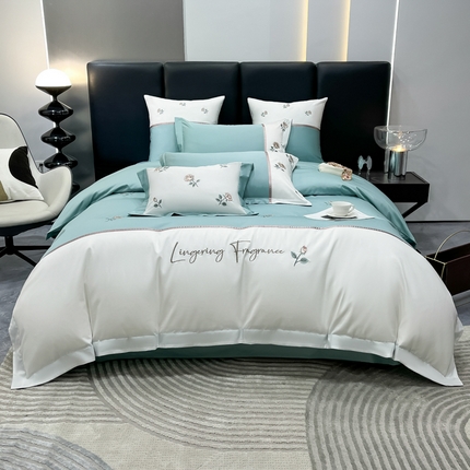 家居1号家纺 2024新款13376全棉刺绣四件套-轻奢玫瑰 轻奢玫瑰-绿