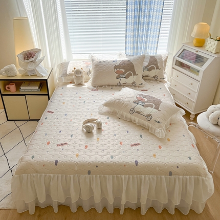 91家纺网 家纺一手货源 找家纺 （总）麒豆豆 2024新款卡通冰丝加厚乳胶凉席床裙款