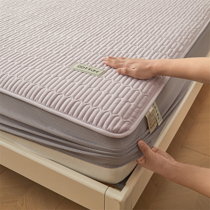 91家纺网 家纺一手货源 找家纺 3C 2024新款A类全棉水洗棉大豆夹棉床笠-网忆 网忆-香芋紫