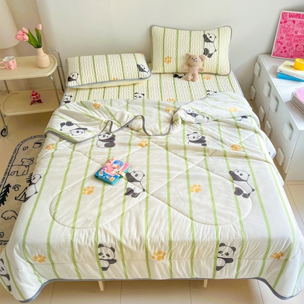 沐慕 2024新款小清新凉感丝夏被四件套空调被夏季被芯 熊猫嘟嘟