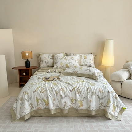 若未2025新款法式莱赛尔天丝印花镂空夏被和夏被四件套 百卉（米）