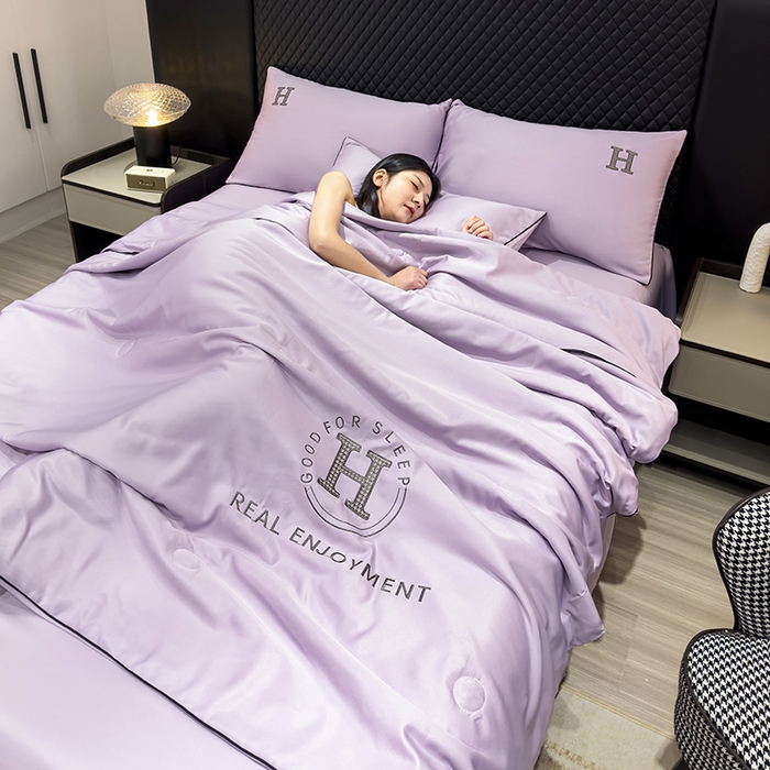 91家纺网 家纺一手货源 找家纺 星航家纺 2025新款轻奢夏被四件套晾感冰丝空调被水洗冰丝夏被 葡萄紫