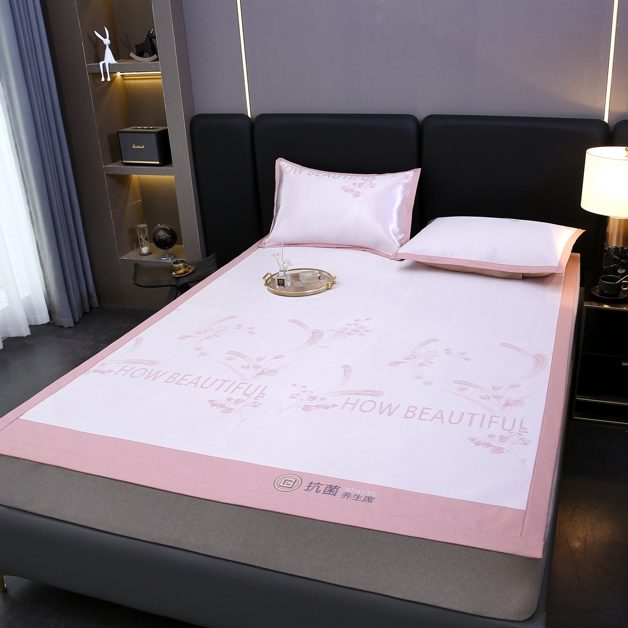 91家纺网 家纺一手货源 找家纺 青雅 2025新款抗菌粗冰丝席 冰丝-粉