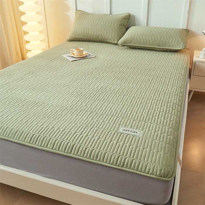 91家纺网 家纺一手货源 找家纺 3C 2024新款A类全棉水洗棉大豆夹棉床笠-网忆 网忆-抹茶绿