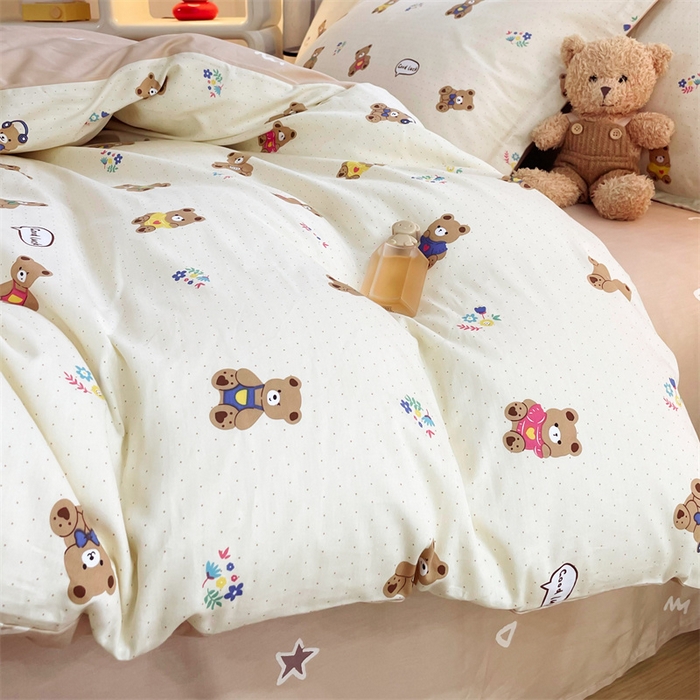 91家纺网 家纺一手货源 找家纺 铭博家纺 2024新款全棉印花四件套 小熊宝宝