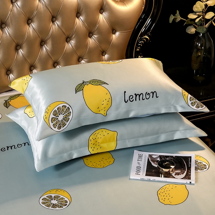 91家纺网 家纺一手货源 找家纺 梵克保罗 2024新款印花冰丝凉席套件-系列一 柠檬