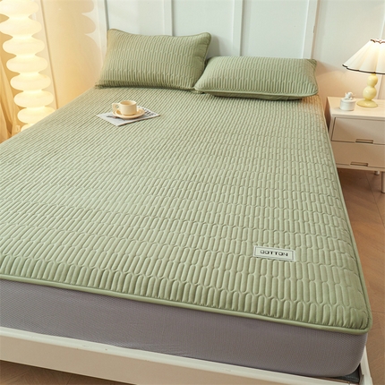 91家纺网 家纺一手货源 找家纺 3C 2024新款A类全棉水洗棉大豆夹棉床笠-网忆 网忆-抹茶绿