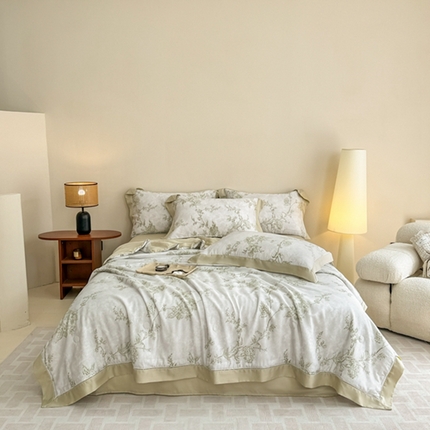 91家纺网 家纺一手货源 找家纺 （总）若未2025新款法式莱赛尔天丝印花镂空夏被和夏被四件套