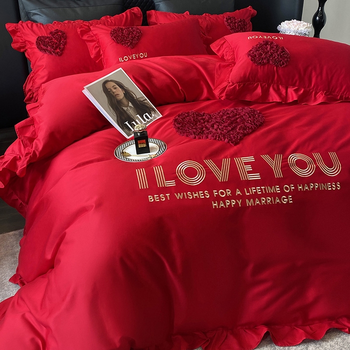 91家纺网 家纺一手货源 找家纺 （总）优悦_新款磨毛婚庆3D立体绣花四件套