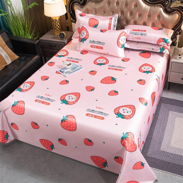 91家纺网 家纺一手货源 找家纺 梵克保罗 2024新款印花冰丝凉席套件-系列一 甜心草莓