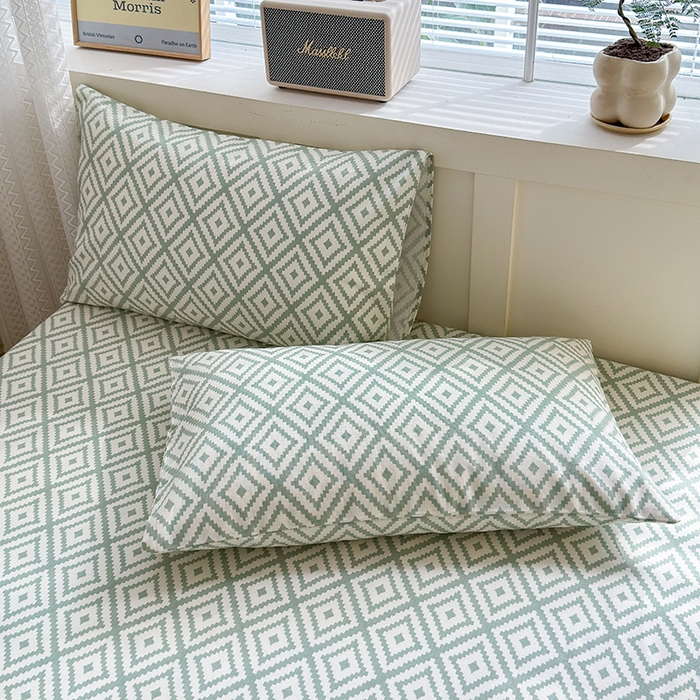 91家纺网 家纺一手货源 找家纺 吉象家纺 2024新款老粗布三件套-床笠款 品格绿