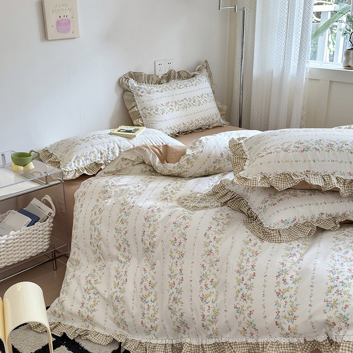 91家纺网 家纺一手货源 找家纺 沐棉 2024新款韩式公主风全棉花边四件套 晓露