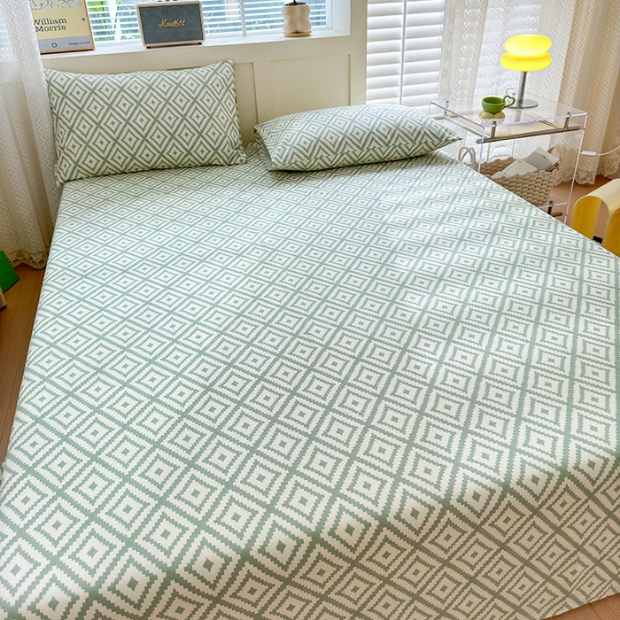 91家纺网 家纺一手货源 找家纺 吉象家纺 2024新款老粗布三件套-床单款 品格绿