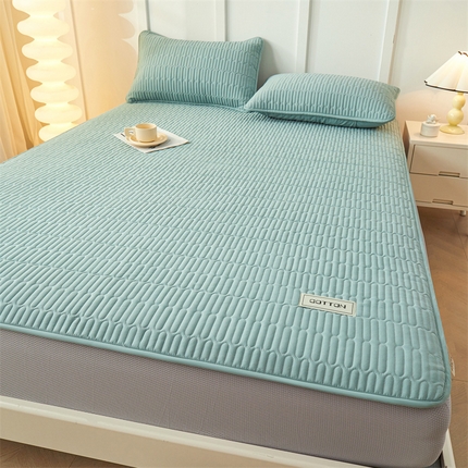 91家纺网 家纺一手货源 找家纺 3C 2024新款A类全棉水洗棉大豆夹棉床笠-网忆 网忆-湖水绿