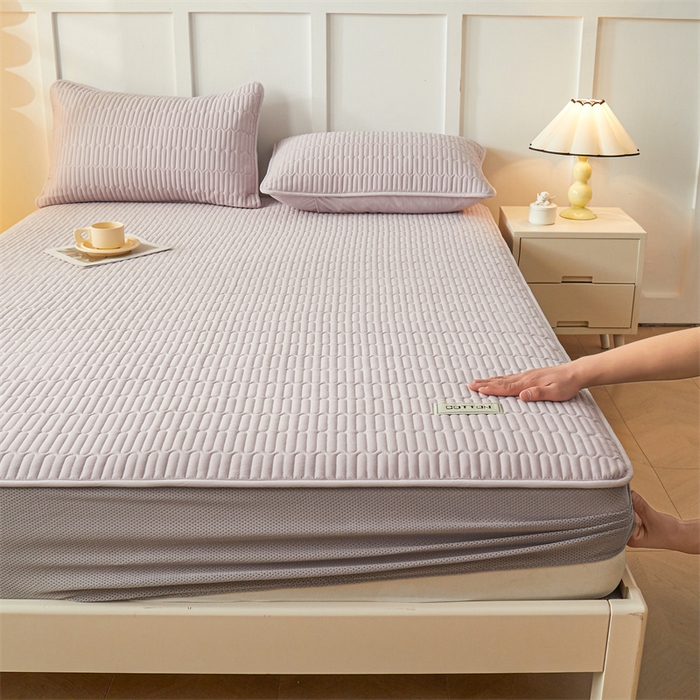 91家纺网 家纺一手货源 找家纺 3C 2024新款A类全棉水洗棉大豆夹棉床笠-网忆 网忆-香芋紫