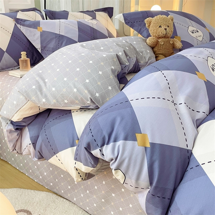 91家纺网 家纺一手货源 找家纺 铭博家纺 2024新款全棉印花四件套 意林 蓝