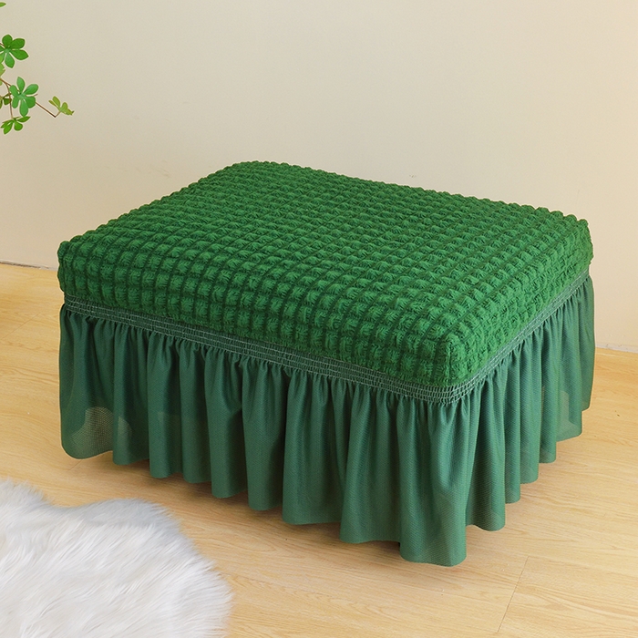 91家纺网 家纺一手货源 找家纺 启博家纺 2024新款简约舒适泡泡纱系列-裙边换鞋凳套（脚踏套沙发凳套） 橄榄绿