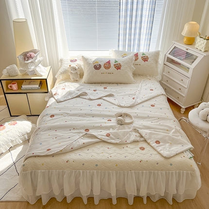 网红馆  2025新款卡通冰丝加厚乳胶凉席床裙款 曲奇脑袋