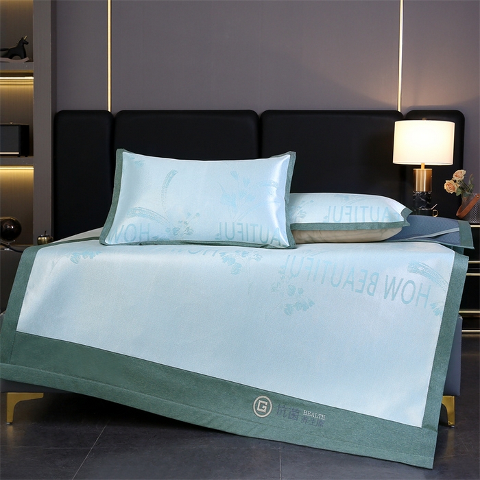 91家纺网 家纺一手货源 找家纺 青雅 2025新款抗菌粗冰丝席 冰丝-绿