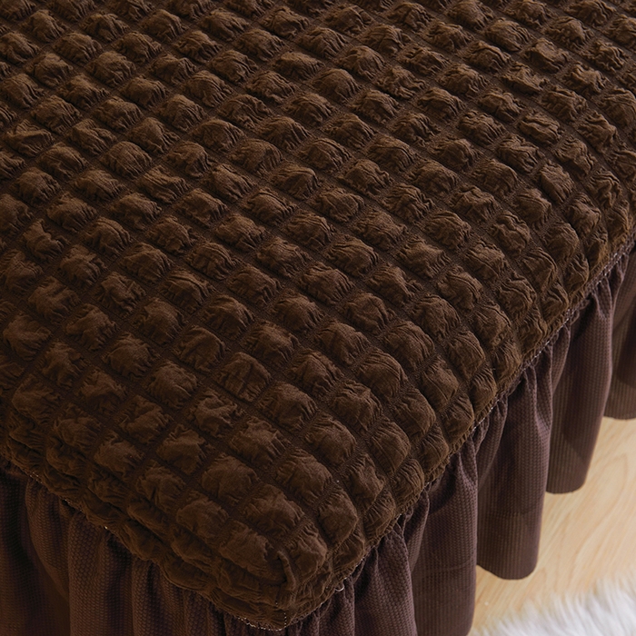 91家纺网 家纺一手货源 找家纺 启博家纺 2024新款简约舒适泡泡纱系列-裙边换鞋凳套（脚踏套沙发凳套） 咖色