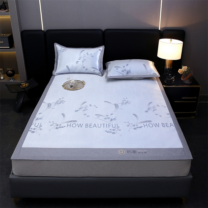 91家纺网 家纺一手货源 找家纺 青雅 2025新款抗菌粗冰丝席 冰丝-蓝