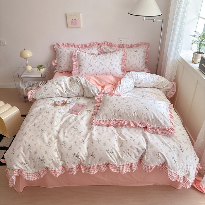 91家纺网 家纺一手货源 找家纺 沐棉 2024新款韩式公主风全棉花边四件套 含香