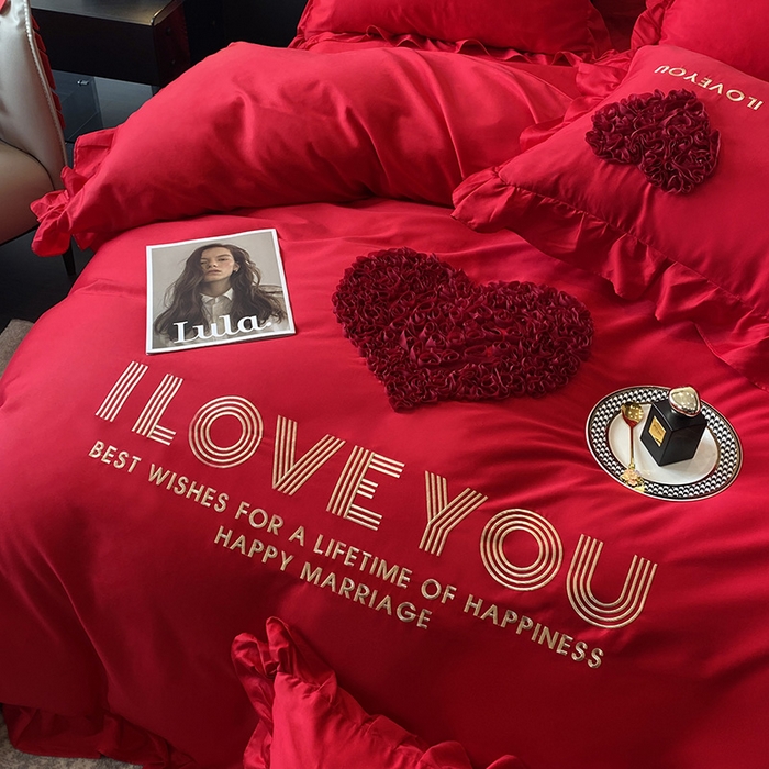 91家纺网 家纺一手货源 找家纺 （总）优悦_新款磨毛婚庆3D立体绣花四件套