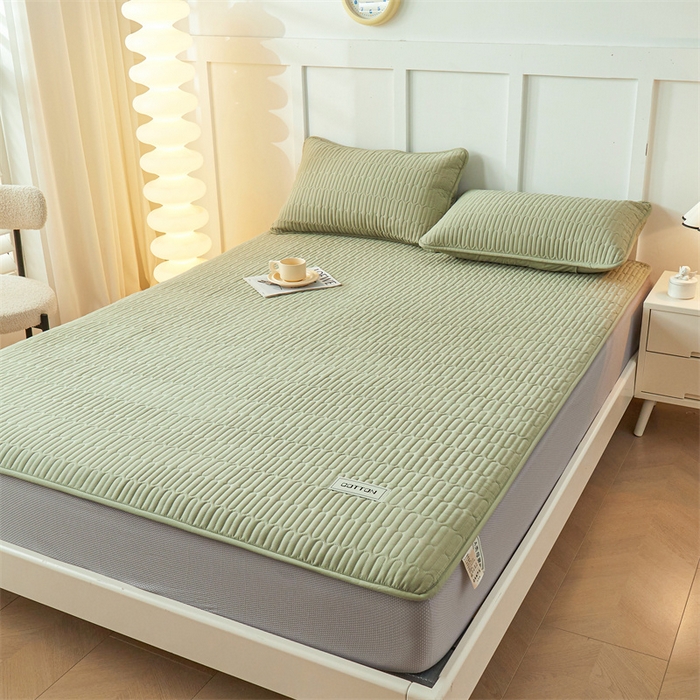 91家纺网 家纺一手货源 找家纺 3C 2024新款A类全棉水洗棉大豆夹棉床笠-网忆 网忆-抹茶绿