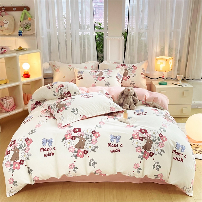 91家纺网 家纺一手货源 找家纺 铭博家纺 2024新款全棉印花四件套 兔语园香