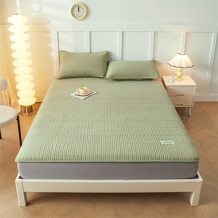 91家纺网 家纺一手货源 找家纺 3C 2024新款A类全棉水洗棉大豆夹棉床笠-网忆 网忆-抹茶绿