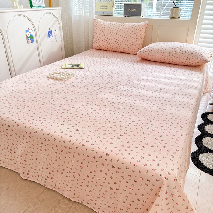 91家纺网 家纺一手货源 找家纺 吉象家纺 2024新款老粗布三件套-床单款 粉玫瑰