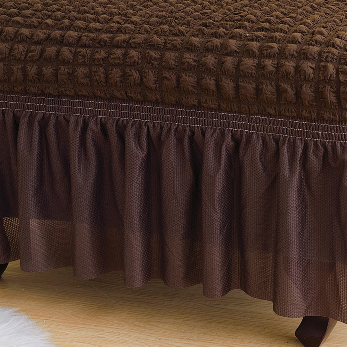 91家纺网 家纺一手货源 找家纺 启博家纺 2024新款简约舒适泡泡纱系列-裙边换鞋凳套（脚踏套沙发凳套） 咖色