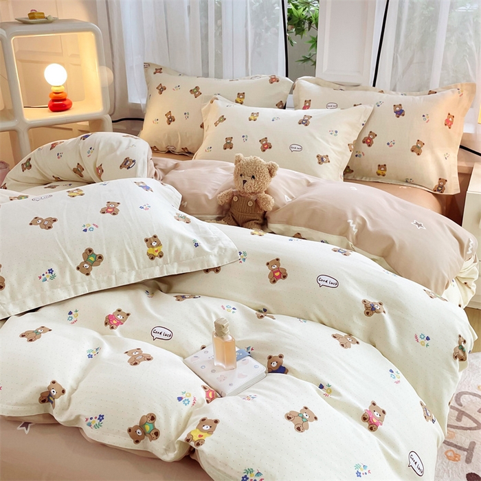 91家纺网 家纺一手货源 找家纺 铭博家纺 2024新款全棉印花四件套 小熊宝宝