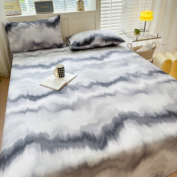 91家纺网 家纺一手货源 找家纺 吉象家纺 2024新款老粗布三件套-床单款 水墨画