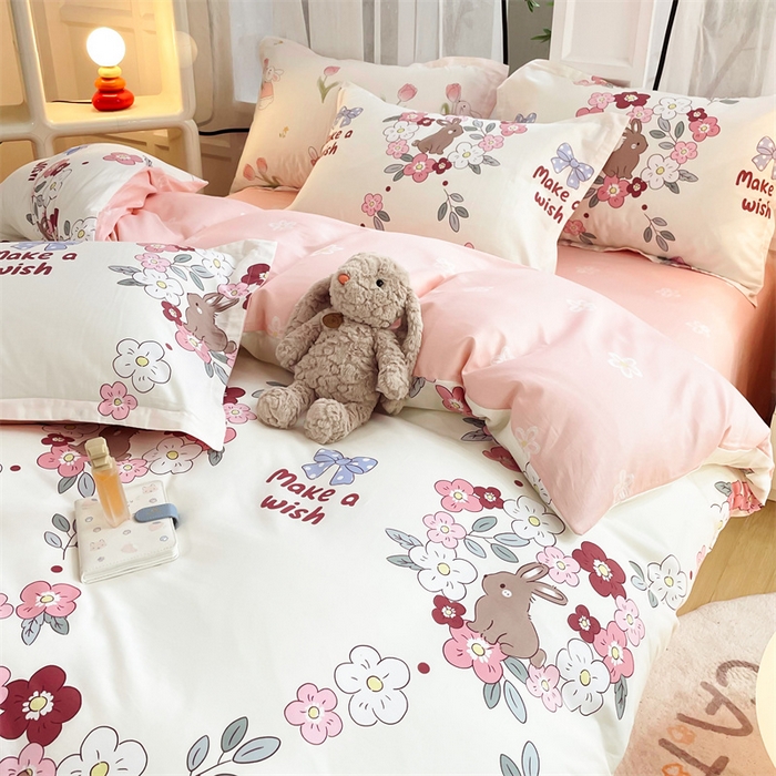 91家纺网 家纺一手货源 找家纺 铭博家纺 2024新款全棉印花四件套 兔语园香