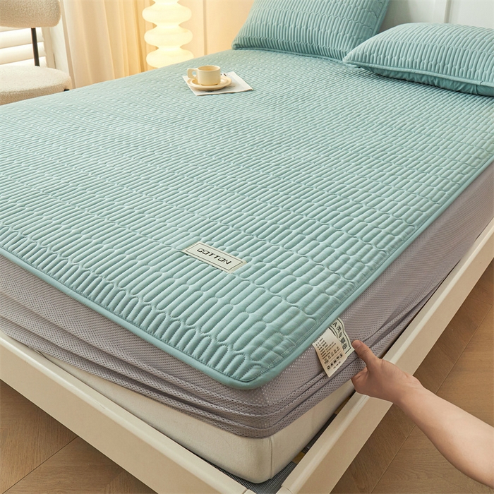 91家纺网 家纺一手货源 找家纺 3C 2024新款A类全棉水洗棉大豆夹棉床笠-网忆 网忆-湖水绿