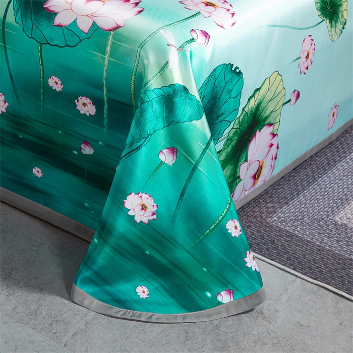 91家纺网 家纺一手货源 找家纺 梵克保罗 2024新款印花冰丝凉席套件-系列一 荷塘月色