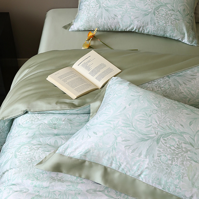 91家纺网 家纺一手货源 找家纺 若未家居 2025新款50支莱赛尔天丝数码印花四件套 夏沫 绿