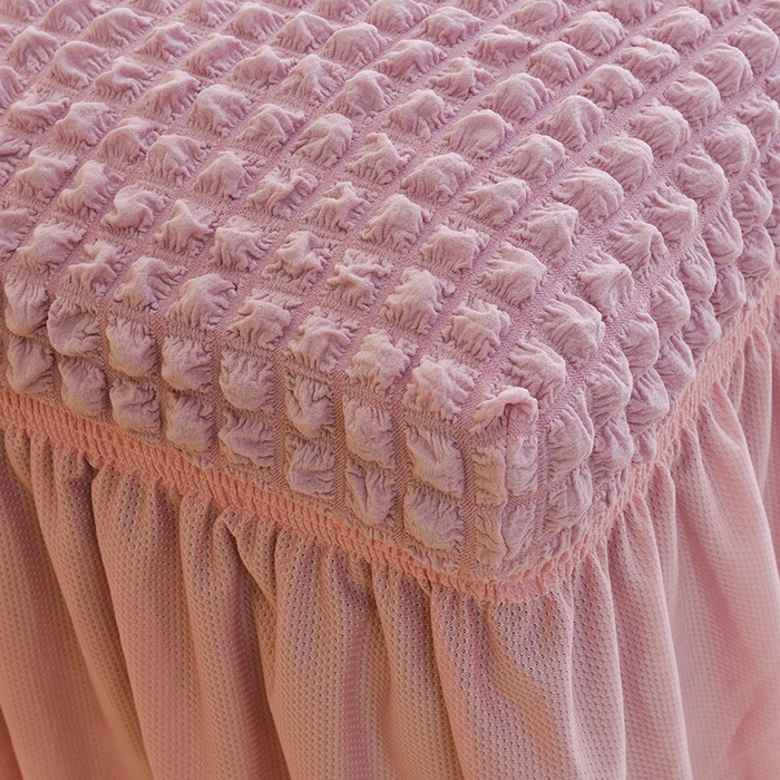 91家纺网 家纺一手货源 找家纺 启博家纺 2024新款简约舒适泡泡纱系列-裙边换鞋凳套（脚踏套沙发凳套） 桃粉