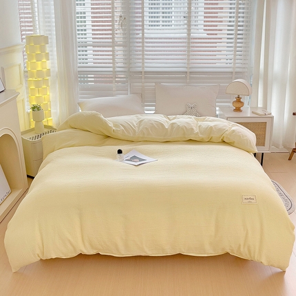 91家纺网 家纺一手货源 找家纺 静家居-简约原创家纺 2024新款A类简约纯棉华夫格单被套 华夫格-鹅黄